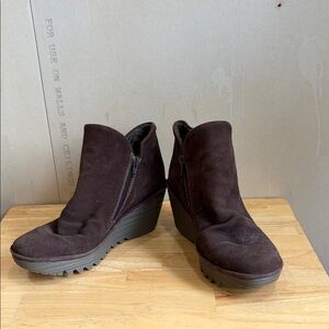 Fly London Brown Suede Wedge Ankle Boots